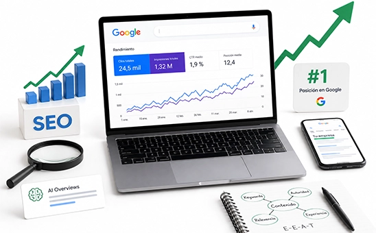 Resultados de posicionamiento SEO en Perú: crecimiento de clics e impresiones en Google y posición 1